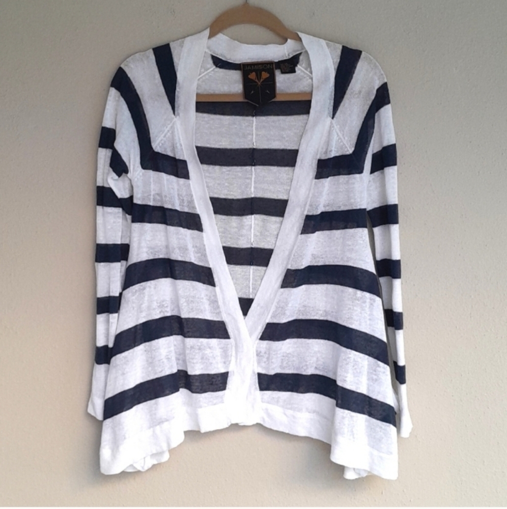 Jamison Linen Sweater Cardigan Nautical Striped Womens XS